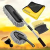 Set of car cleaning brushes with a sunset background